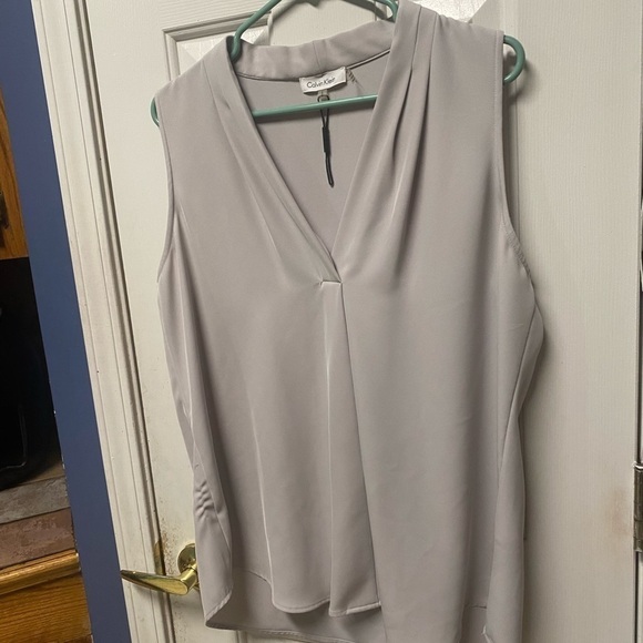 Calvin Klein Gathered V-Neck Sleeveless Top grey size L - Picture 2 of 8